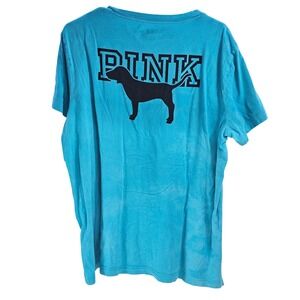 PINK Victoria's Secret Teal Blue‎ Dog Graphic Pocket T Shirt Women's Large